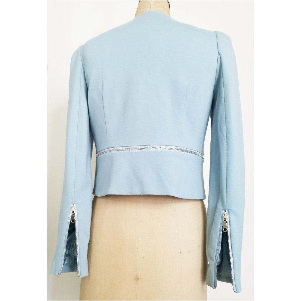 Philosophy Womens Baby Blue Moto Ponte Open Front Zipper Blazer Stretch Jacket S - Picture 5 of 8